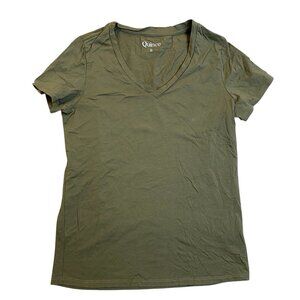 Quince Womans T-Shirt Small Olive Green V-Neck Short Sleeve